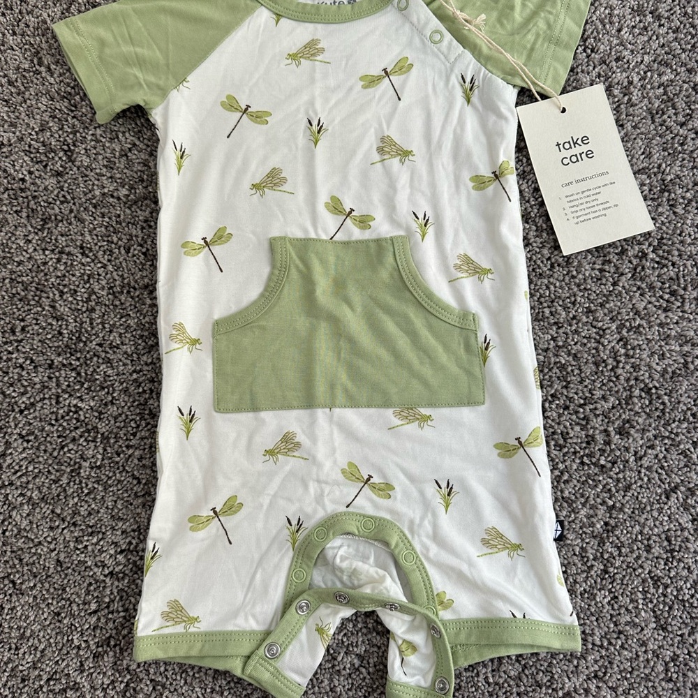 Kyte BABY Green and White Dragonfly Bodysuit